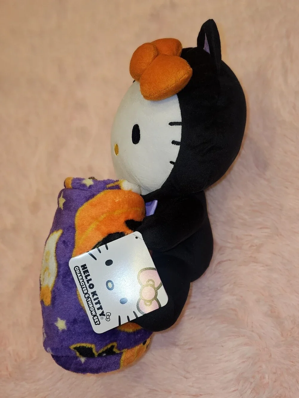 Hello Kitty Halloween Purple Pumpkins Mokn Black Cats Blanket Character Plushie